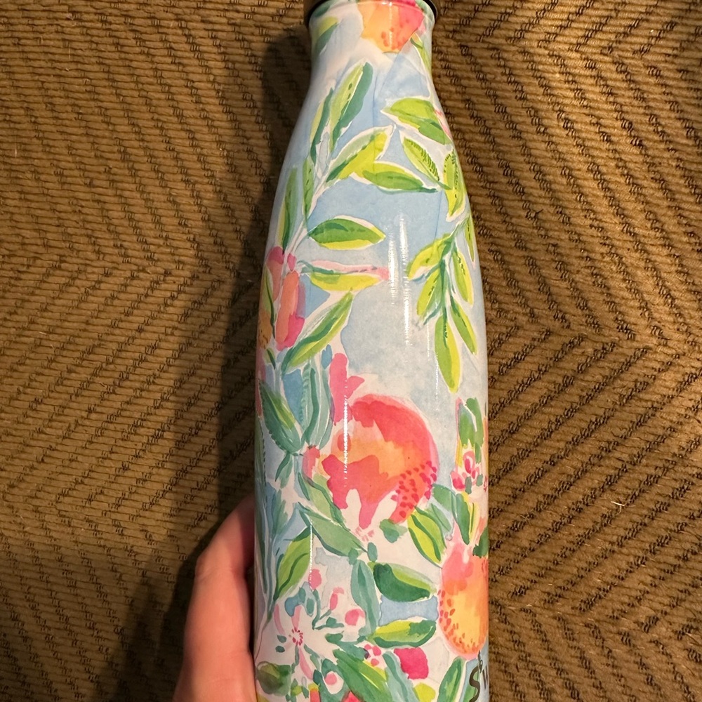 Floral Water Bottle with Blue and Green Design